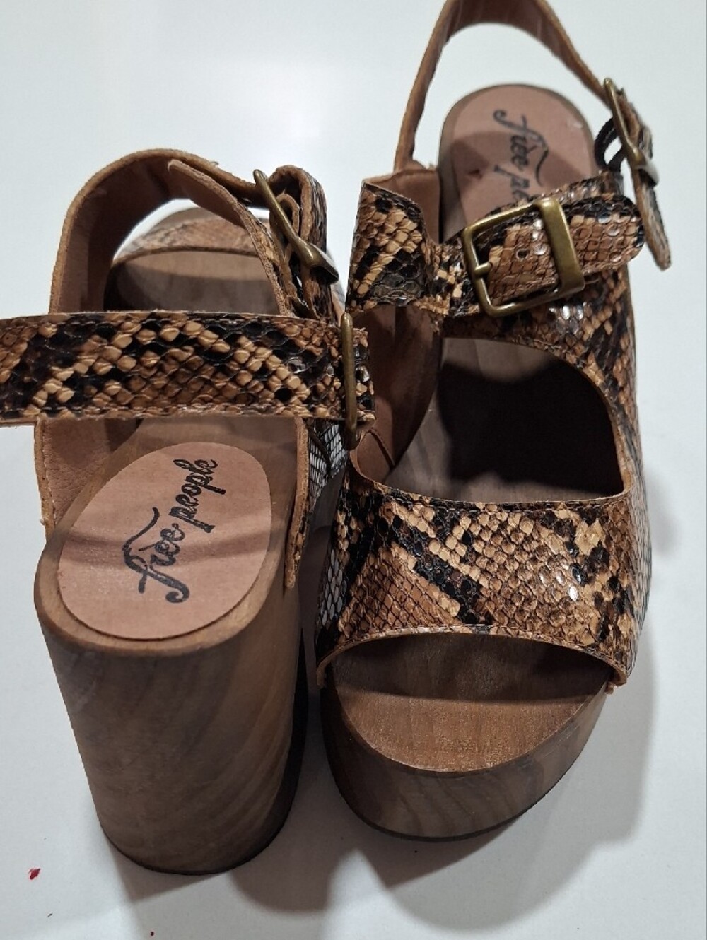 Free People Tan Brown Snake-Print Platform Sandals